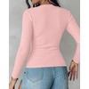 CHICME Women’s Built-in Bra Long Sleeve Ribbed Knit Top(H-pink)