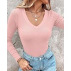 CHICME Women’s Built-in Bra Long Sleeve Ribbed Knit Top(H-pink)