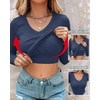CHICME Women’s Built-in Bra Long Sleeve Ribbed Knit Top(I-purplish Blue)
