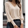 CHICME Women’s Long Sleeve Dressy Casual Lace Trim V-Neck Basic Tops(A-apricot)