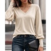 CHICME Women’s Long Sleeve Dressy Casual Lace Trim V-Neck Basic Tops(A-apricot)