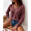 CHICME Women’s Long Sleeve Dressy Casual Lace Trim V-Neck Basic Tops(Wine Red)