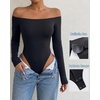 CHICME Women’s Off Shoulder Double Lined Bodysuit with Built-in Bra(Black)
