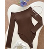 CHICME Women’s Off Shoulder Double Lined Bodysuit with Built-in Bra(Coffee)