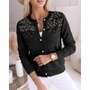 CHICME Womens Pearl Beaded Knit Cardigan Long Sleeve Cropped Sweater(Black)