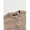 CHICME Womens Pearl Beaded Knit Cardigan Long Sleeve Cropped Sweater(Khaki)