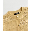 CHICME Womens Pearl Beaded Knit Cardigan Long Sleeve Cropped Sweater(Light Yellow)