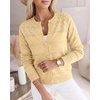 CHICME Womens Pearl Beaded Knit Cardigan Long Sleeve Cropped Sweater(Light Yellow)