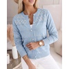 CHICME Womens Pearl Beaded Knit Cardigan Long Sleeve Cropped Sweater(Lighted Blue)