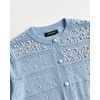 CHICME Womens Pearl Beaded Knit Cardigan Long Sleeve Cropped Sweater(Lighted Blue)