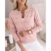 CHICME Womens Pearl Beaded Knit Cardigan Long Sleeve Cropped Sweater(Pink)