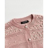 CHICME Womens Pearl Beaded Knit Cardigan Long Sleeve Cropped Sweater(Pink)