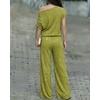 CHICME Women’s Rhinestone 2 Piece Set Cold Shoulder Top Wide Leg Pants(Green)