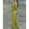 CHICME Women’s Rhinestone 2 Piece Set Cold Shoulder Top Wide Leg Pants(Green)