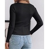 CHICME Women’s Ribbed Knit Long Sleeve Henley Tops Basic Tees(Black)