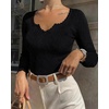 CHICME Women’s Ribbed Knit Long Sleeve Henley Tops Basic Tees(Black)
