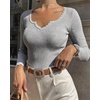 CHICME Women’s Ribbed Knit Long Sleeve Henley Tops Basic Tees(Gray)