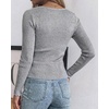 CHICME Women’s Ribbed Knit Long Sleeve Henley Tops Basic Tees(Gray)