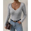 CHICME Women’s Ribbed Knit Long Sleeve Henley Tops Basic Tees(Gray)