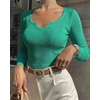 CHICME Women’s Ribbed Knit Long Sleeve Henley Tops Basic Tees(Green)