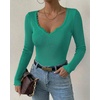 CHICME Women’s Ribbed Knit Long Sleeve Henley Tops Basic Tees(Green)