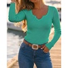 CHICME Women’s Ribbed Knit Long Sleeve Henley Tops Basic Tees(Green)