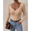 CHICME Women’s Ribbed Knit Long Sleeve Henley Tops Basic Tees(Khaki)