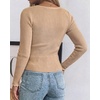 CHICME Women’s Ribbed Knit Long Sleeve Henley Tops Basic Tees(Khaki)
