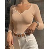 CHICME Women’s Ribbed Knit Long Sleeve Henley Tops Basic Tees(Khaki)