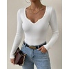 CHICME Women’s Ribbed Knit Long Sleeve Henley Tops Basic Tees(White)