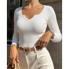 CHICME Women’s Ribbed Knit Long Sleeve Henley Tops Basic Tees(White)