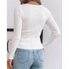CHICME Women’s Ribbed Knit Long Sleeve Henley Tops Basic Tees(White)