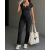 CHICME Women’s Ribbed Knit Lounge Set Henley Top and Pants(Black)