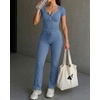 CHICME Women’s Ribbed Knit Lounge Set Henley Top and Pants(Blue)