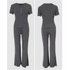 CHICME Women’s Ribbed Knit Lounge Set Henley Top and Pants(Dark Grey)