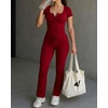 CHICME Women’s Ribbed Knit Lounge Set Henley Top and Pants(Dark Red)