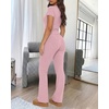 CHICME Women’s Ribbed Knit Lounge Set Henley Top and Pants(Light Pink)