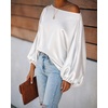 CHICME Women’s Satin Off Shoulder Top Skew Neck Lantern Sleeve Blouse(Beige)