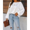 CHICME Women’s Satin Off Shoulder Top Skew Neck Lantern Sleeve Blouse(Beige)