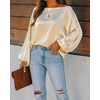 CHICME Women’s Satin Off Shoulder Top Skew Neck Lantern Sleeve Blouse(Champagne)