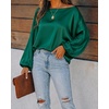 CHICME Women’s Satin Off Shoulder Top Skew Neck Lantern Sleeve Blouse(Emerald)