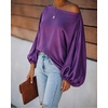 CHICME Women’s Satin Off Shoulder Top Skew Neck Lantern Sleeve Blouse(Purple)