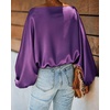 CHICME Women’s Satin Off Shoulder Top Skew Neck Lantern Sleeve Blouse(Purple)