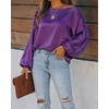 CHICME Women’s Satin Off Shoulder Top Skew Neck Lantern Sleeve Blouse(Purple)
