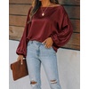 CHICME Women’s Satin Off Shoulder Top Skew Neck Lantern Sleeve Blouse(Wine Red)