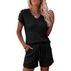 CHICME 2 Piece Short Sets for Women Ribbed Knit Lounge Outfits(Black)