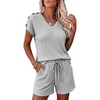 CHICME 2 Piece Short Sets for Women Ribbed Knit Lounge Outfits(Gray)
