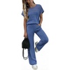 CHICME Women’s 2 Piece Knit Lounge Set Short Sleeve(Blue)