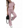 CHICME Women’s 2 Piece Knit Lounge Set Short Sleeve(Pink)