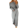image:imageCHICME Womens 2 Piece Outfit Ribbed Knit Lounge Set Wide Leg Pants SetAgray